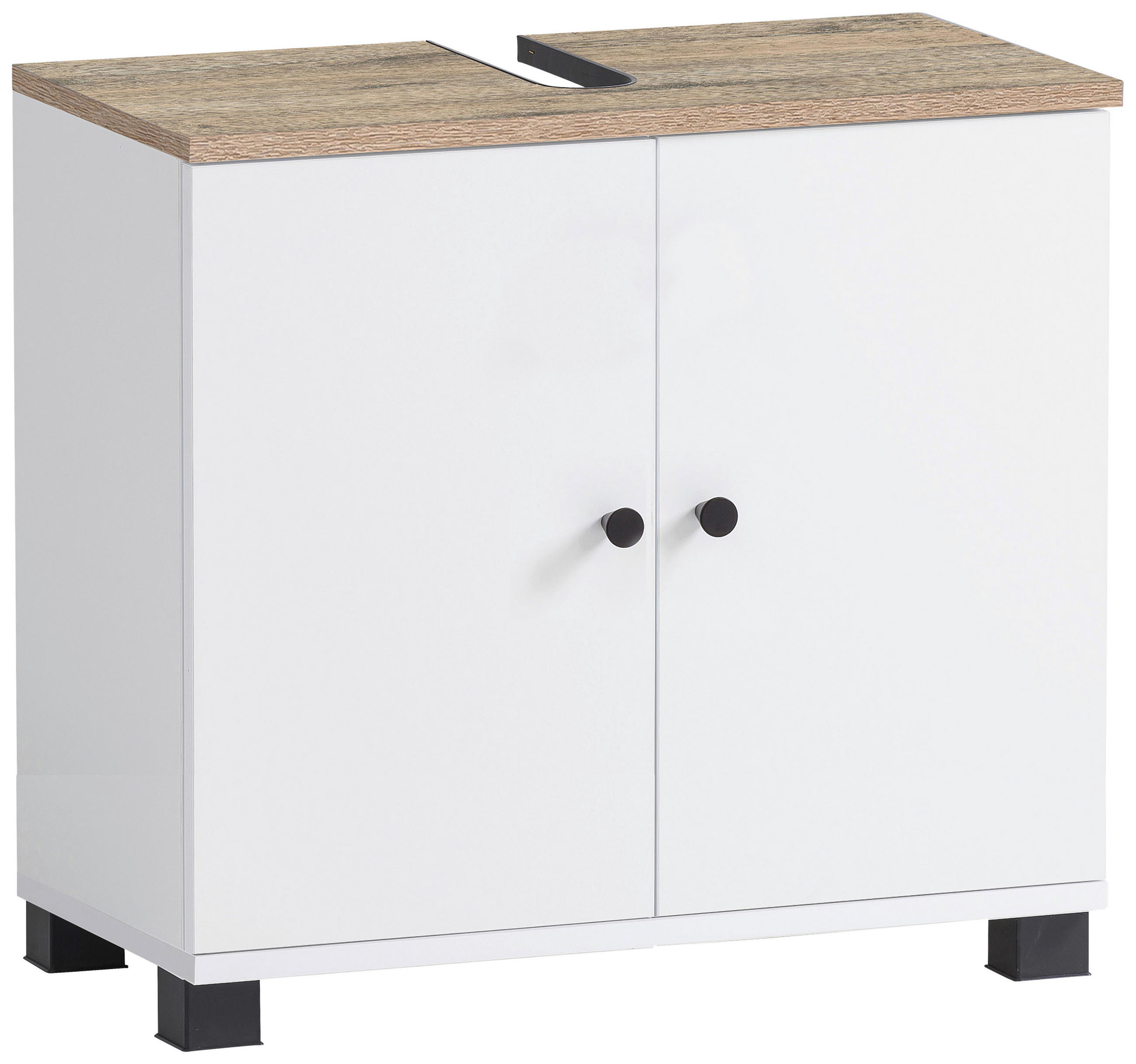 Mid.you Waschbeckenunterschrank Lugo Weiß, Eiche 60x62.4x32.6 cm
