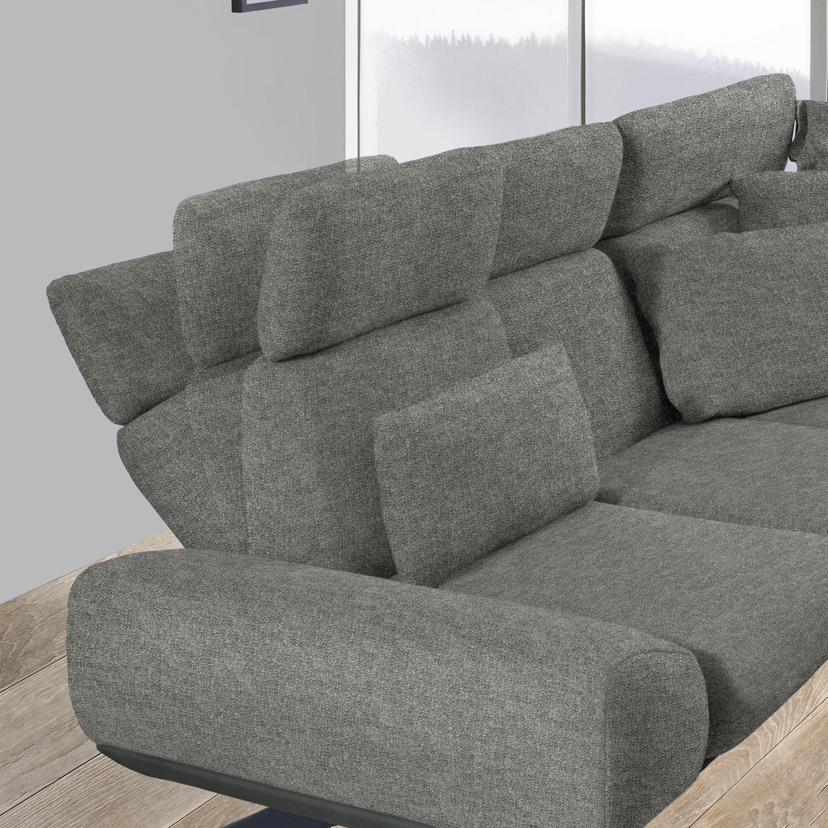 ECKSOFA Chenille, Flachgewebe Grau  - Schwarz/Grau, Design, Textil/Metall (270/239cm) - Koinor