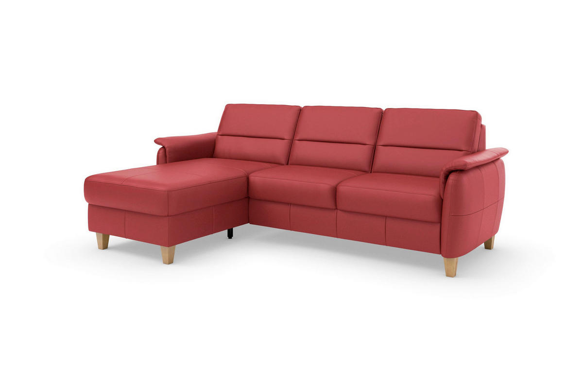 ROHOVÁ SEDAČKA, koža, červená - farba duba/červená, Basics, koža/drevo (163/244cm) - Sit & More