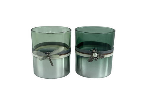 SUPORT STICLĂ LUMÂNARE PASTIL - argintiu/verde, Lifestyle, plastic/sticlă (9/10cm)