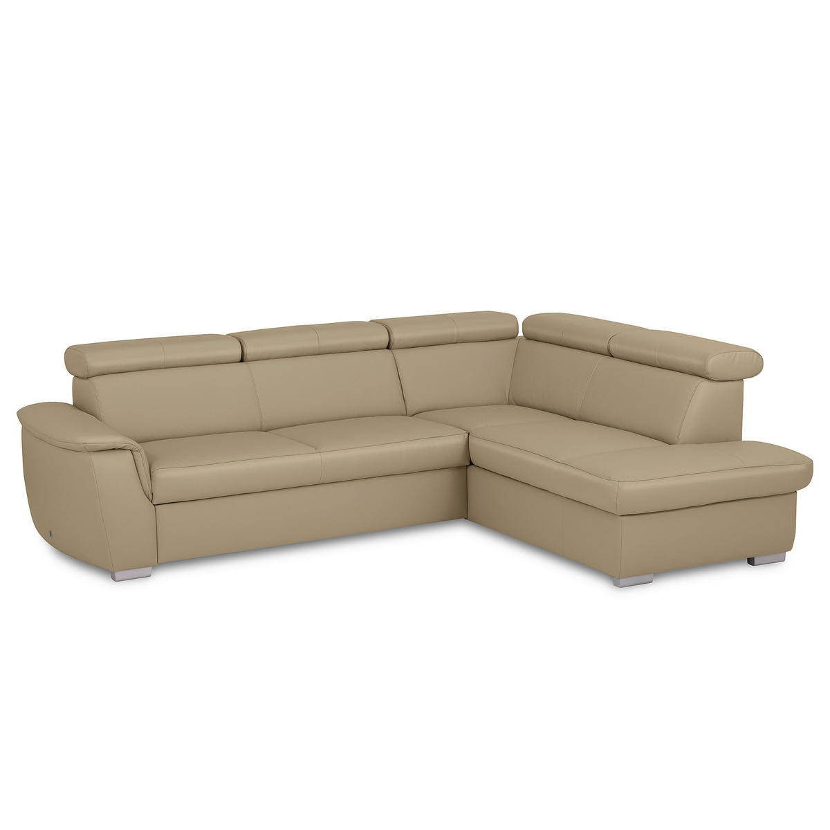 ECKSOFA  in Lederlook Echtleder Hellgrau  - Silberfarben/Hellgrau, Leder/Holz (262/211cm) - Celina Home