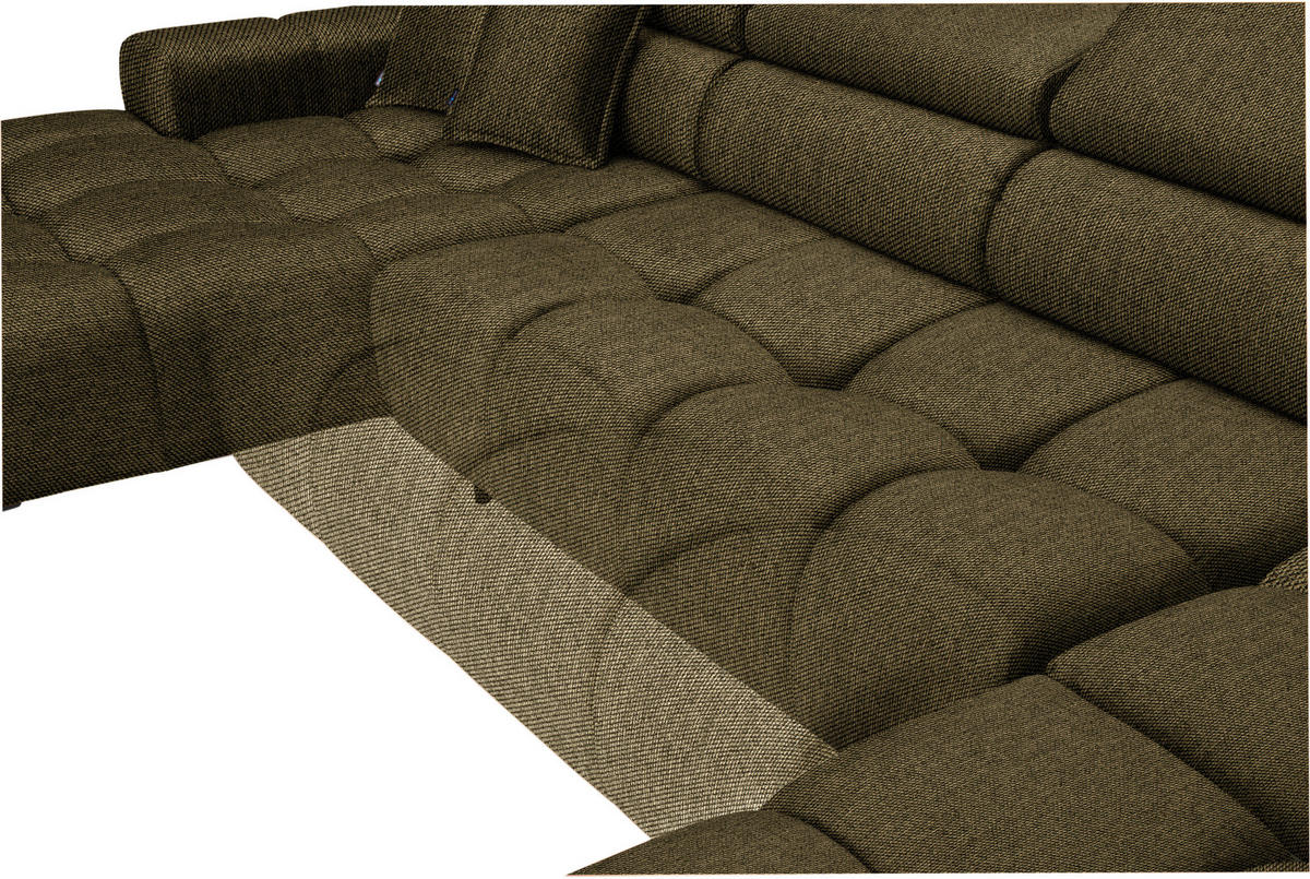 WOHNLANDSCHAFT in Webstoff Olivgrün  - Schwarz/Olivgrün, Design, Textil/Metall (177/385/216cm) - Welnova