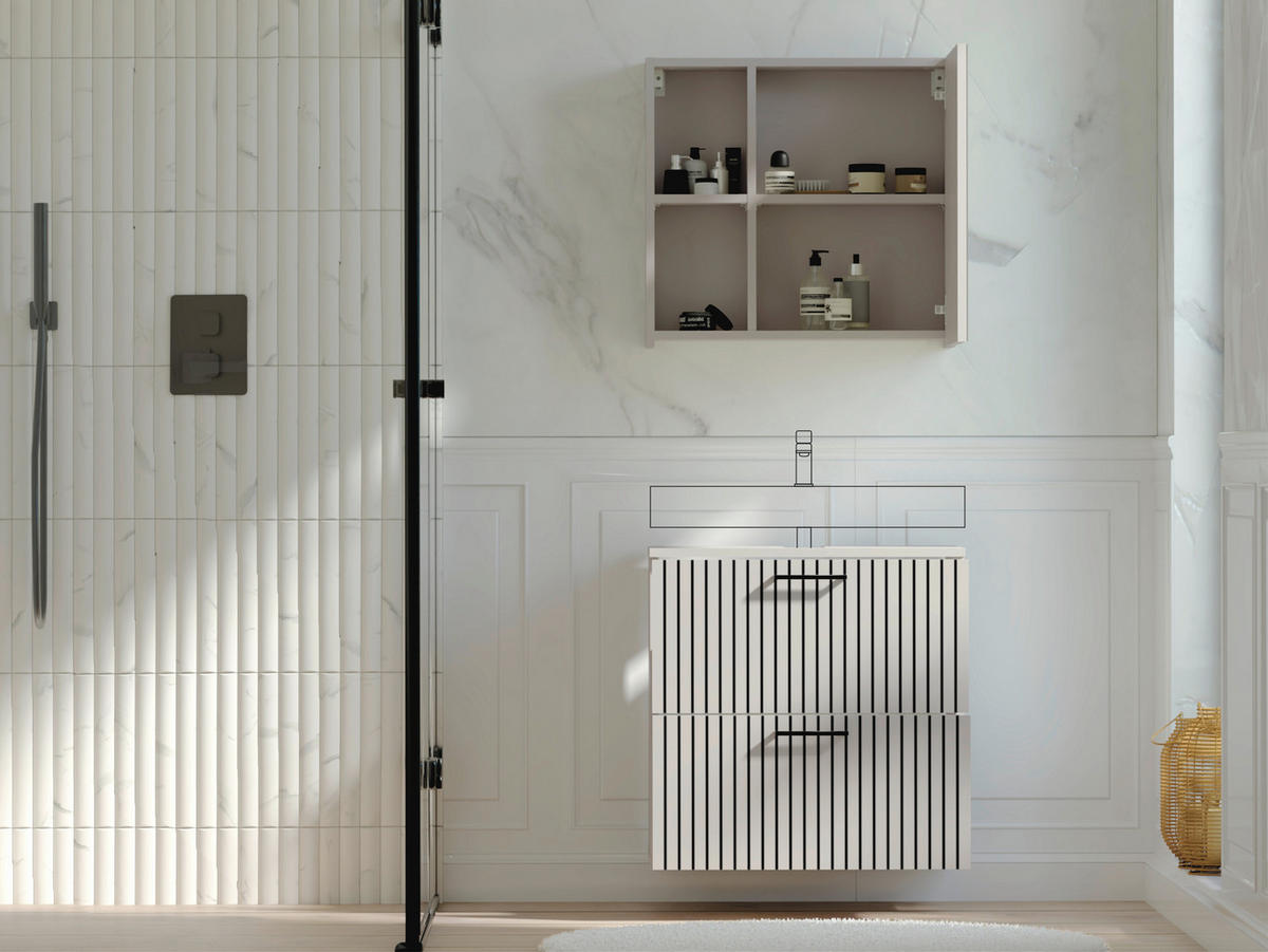 BADEZIMMER  in 60 cm  - Kaschmir/Schwarz, Trend, Glas/Holzwerkstoff (60cm) - Respekta