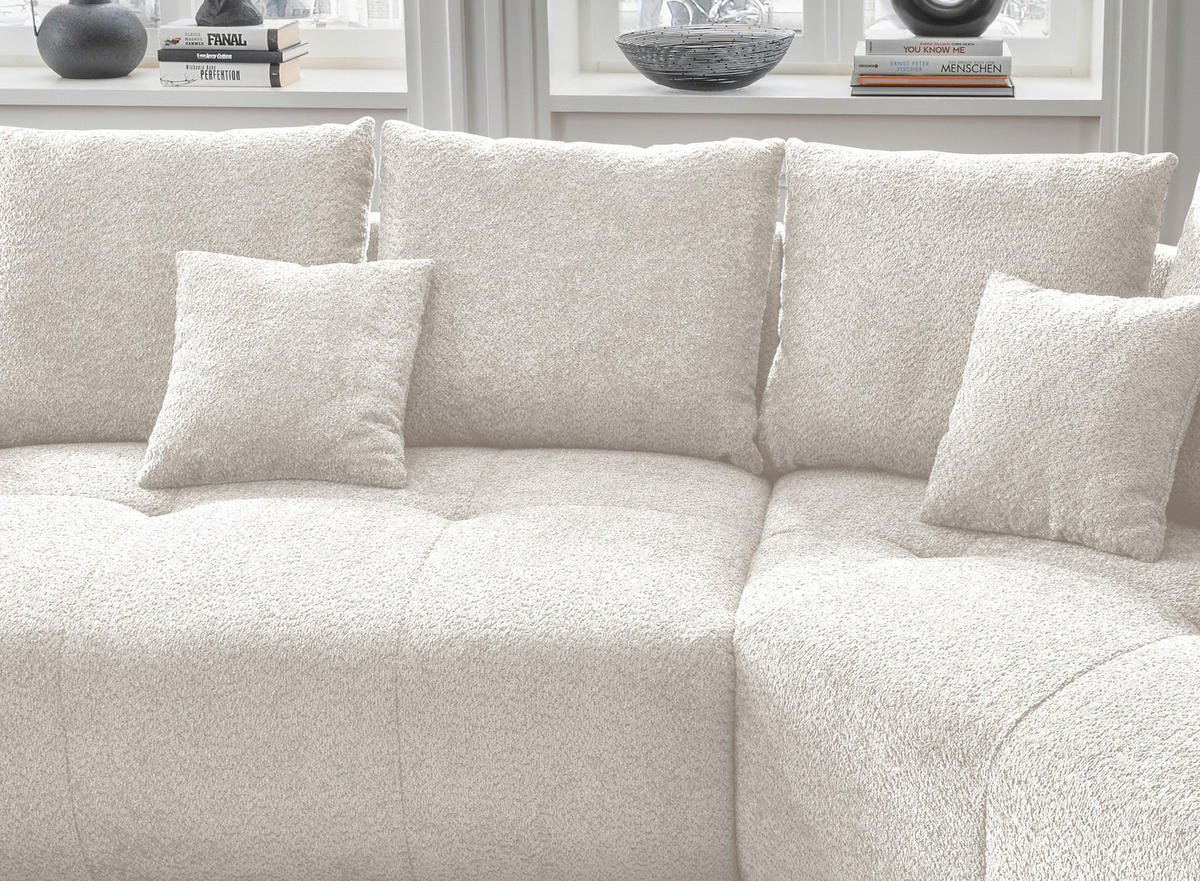 BIGSOFA in Bouclé Weiss  - Weiss/Schwarz, Modern, Kunststoff/Textil (323/91/155cm) - Livetastic