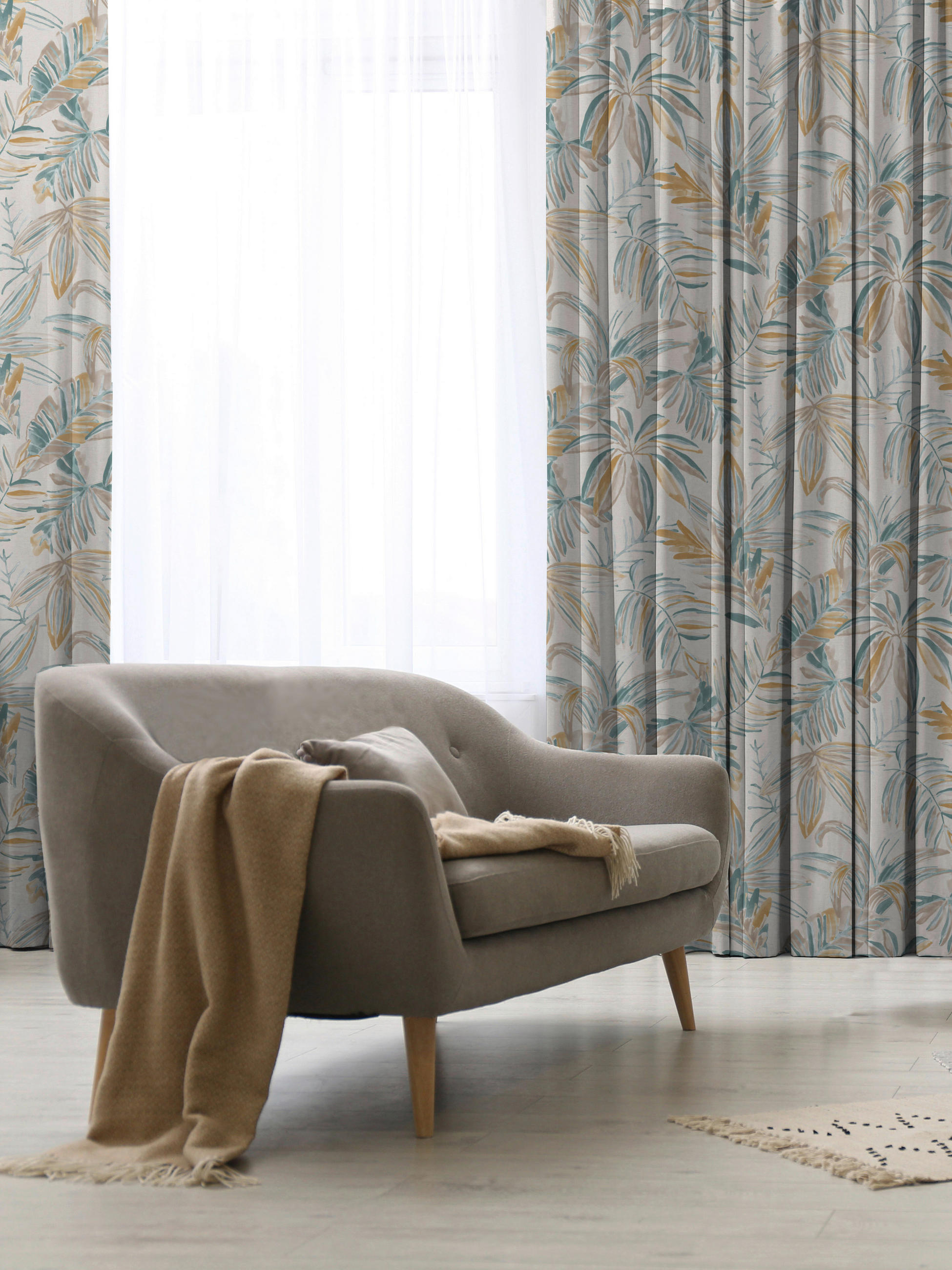 VORHANGSTOFF per lfm Verdunkelung  - Gelb/Petrol, KONVENTIONELL, Textil (140cm) - Esposa