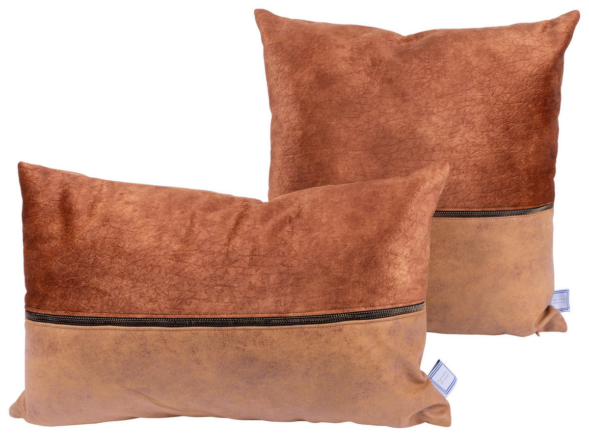 ZIERKISSENSET 2-teilig 30x45/50x45 cm  - Terracotta/Cappuccino, KONVENTIONELL, Textil (30x45/50x45cm)