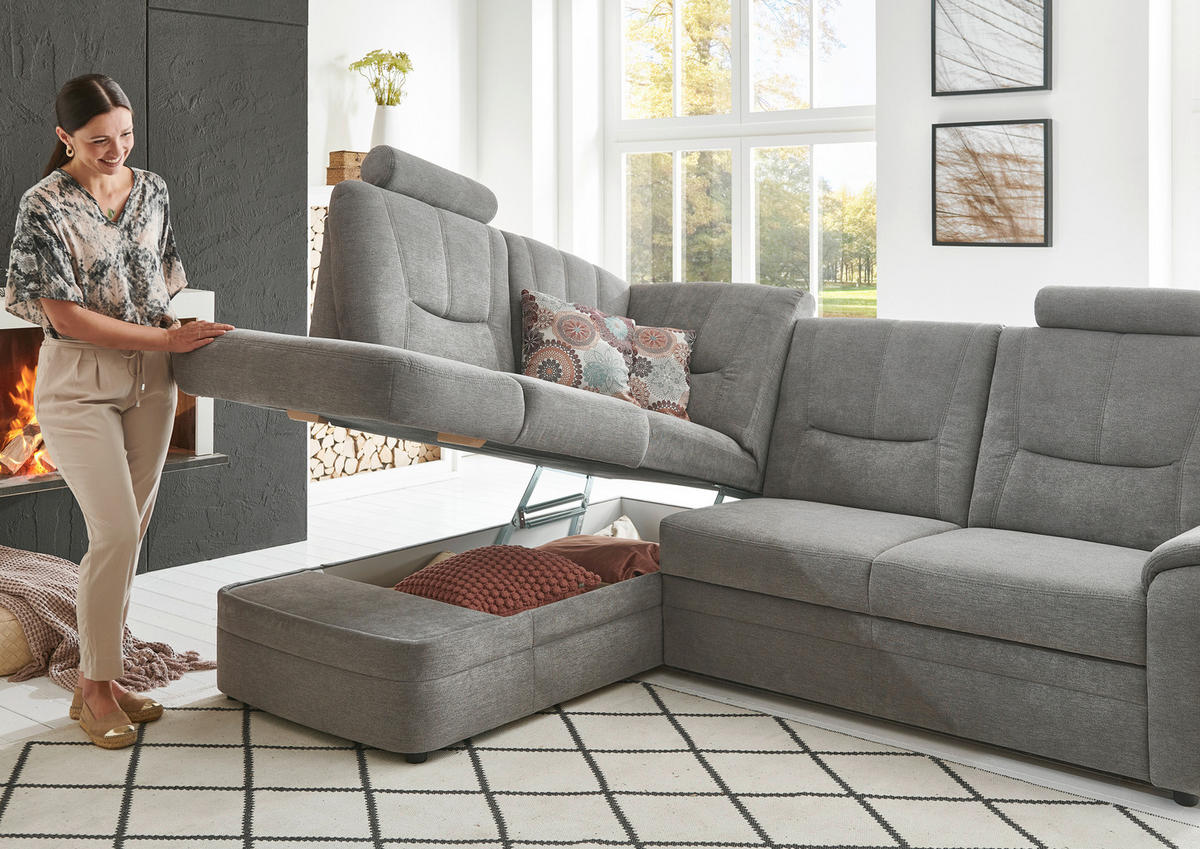 ECKSOFA  in Chenille Grau  185/235 cm  - Schwarz/Grau, KONVENTIONELL, Kunststoff/Textil (185/235cm) - Beldomo Comfort