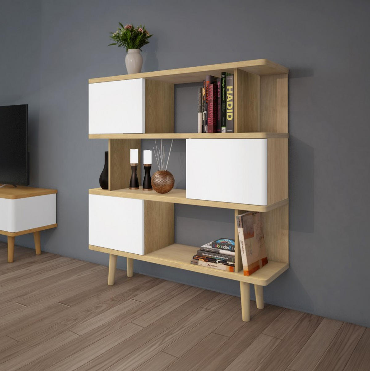 REGAL Weiß, Eichefarben  - Eichefarben/Weiß, Basics, Holzwerkstoff (120/130/33cm) - MID.YOU