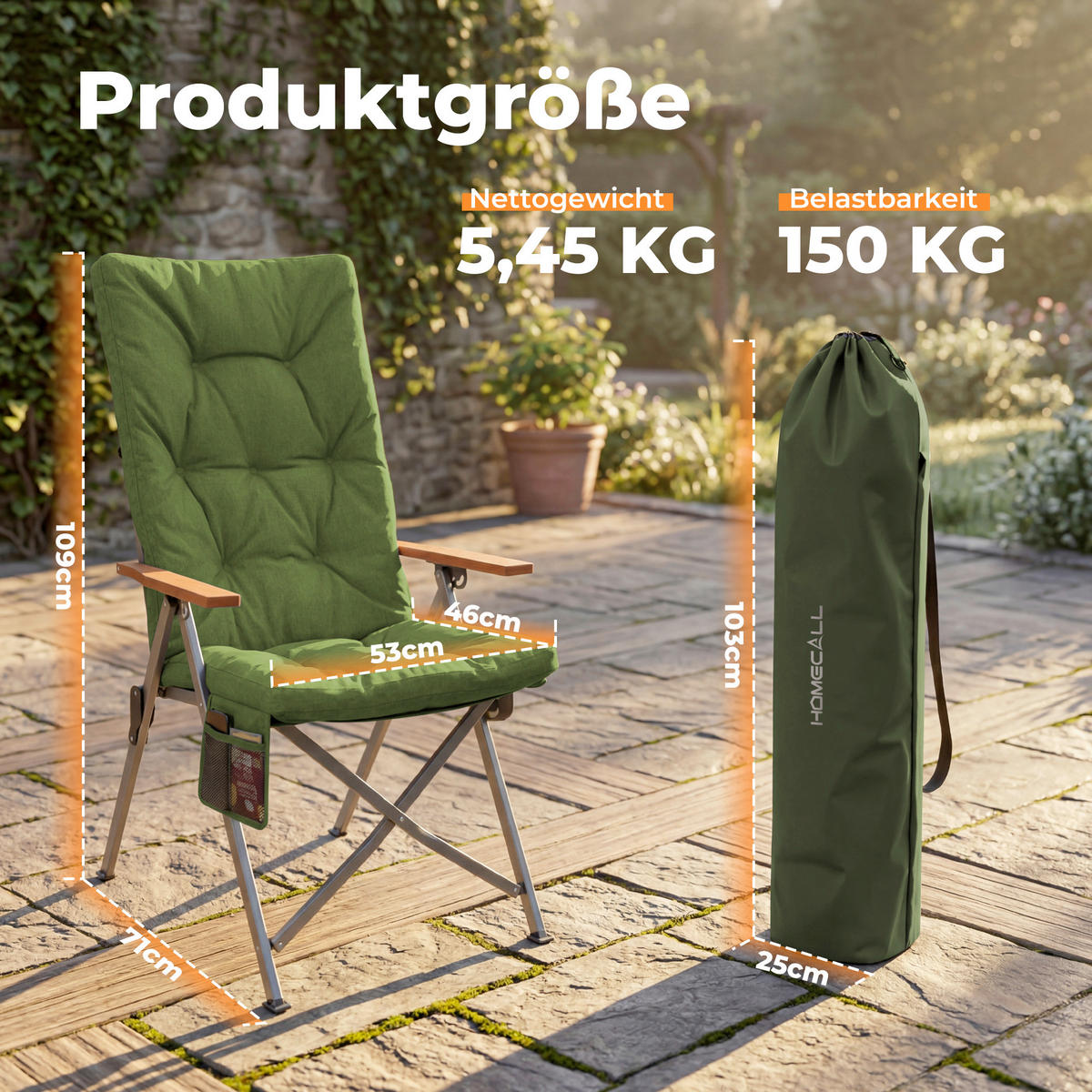 CAMPING-KLAPPSTUHL - Silberfarben/Kernbuche, Basics, Textil/Metall (56/109/71cm) - Modante