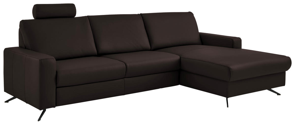 ECKSOFA in Echtleder Dunkelbraun  267/165 cm  - Dunkelbraun/Schwarz, Design, Leder/Metall (267/165cm) - Beldomo Premium