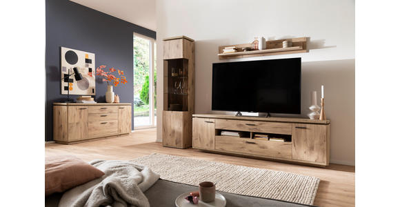 WOHNWAND 3-teilig  in Eichefarben  270/208/50 cm  - Eichefarben/Anthrazit, KONVENTIONELL, Glas/Holzwerkstoff (270/208/50cm) - Cantus