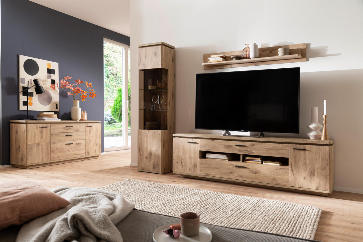 WOHNWAND 3-teilig  in Eichefarben  270/208/50 cm  - Eichefarben/Anthrazit, KONVENTIONELL, Glas/Holzwerkstoff (270/208/50cm) - Cantus