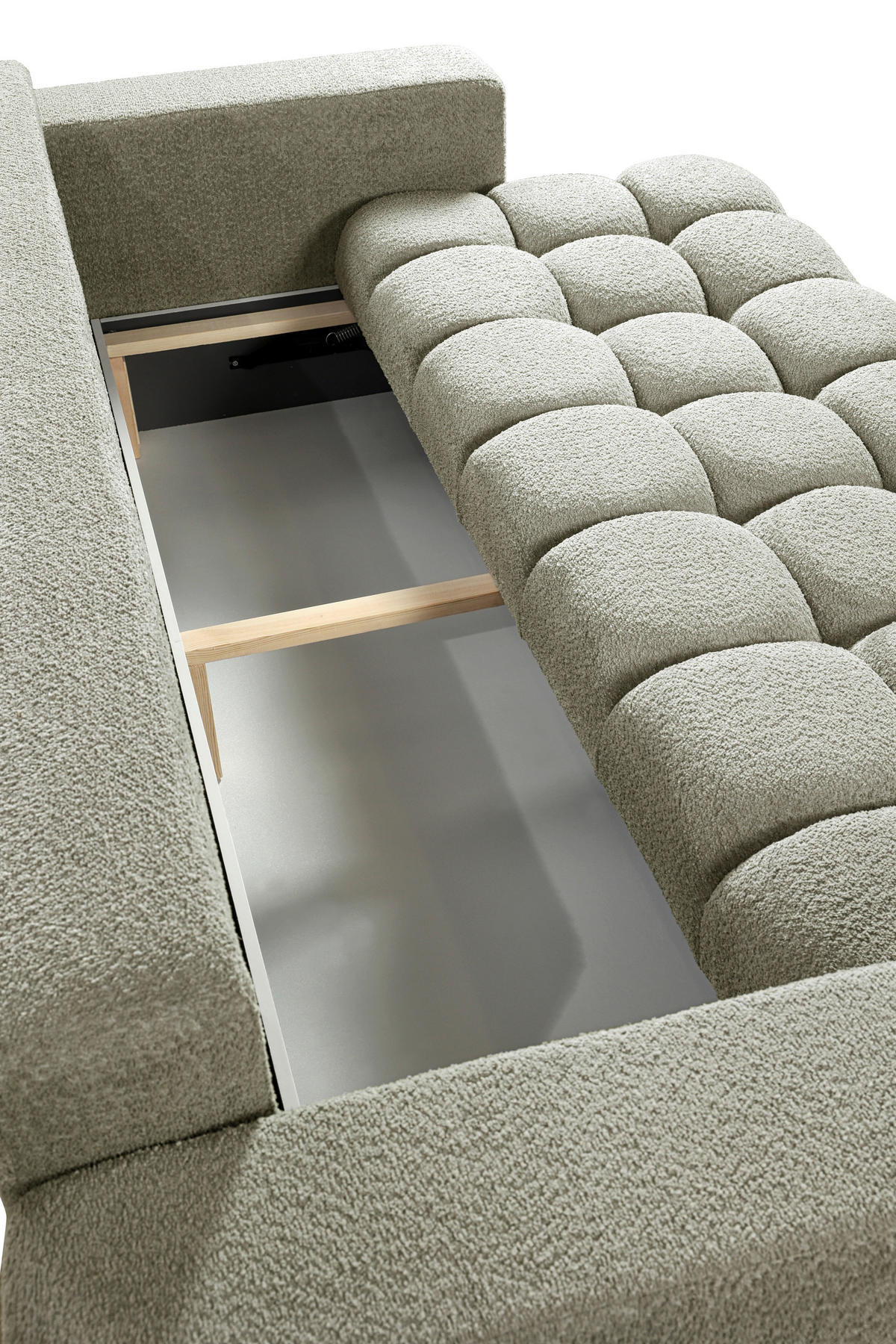 SCHLAFSOFA  mit Liegefunktion, Schlafen auf Sitzhöhe Struktur, Bouclé Taupe  - Taupe/Schwarz, Basics, Kunststoff/Textil (250/86/140cm) - Livetastic