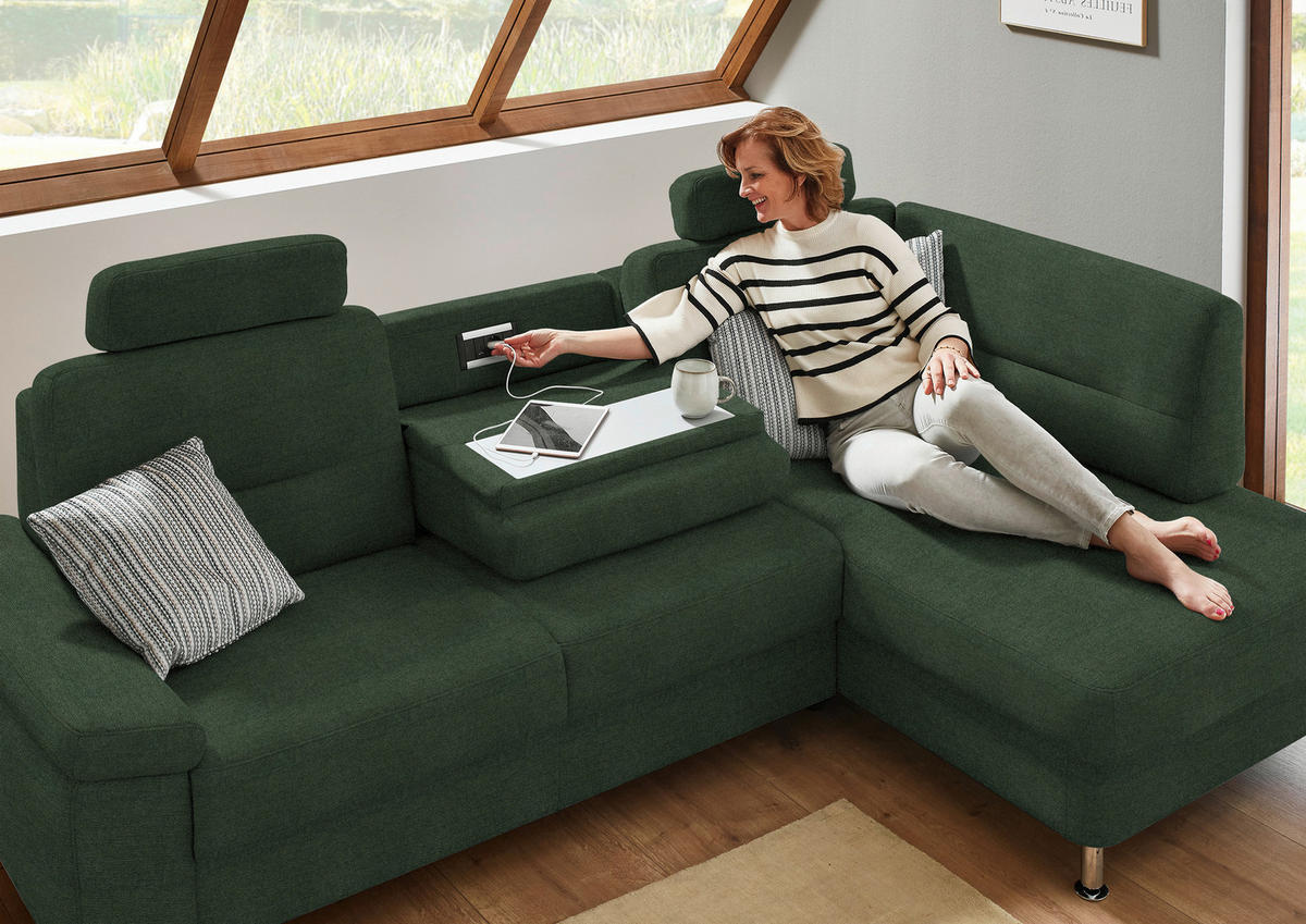 ECKSOFA Flachgewebe Grün  - Alufarben/Grün, Konventionell, Textil/Metall (244/160cm) - Beldomo Comfort