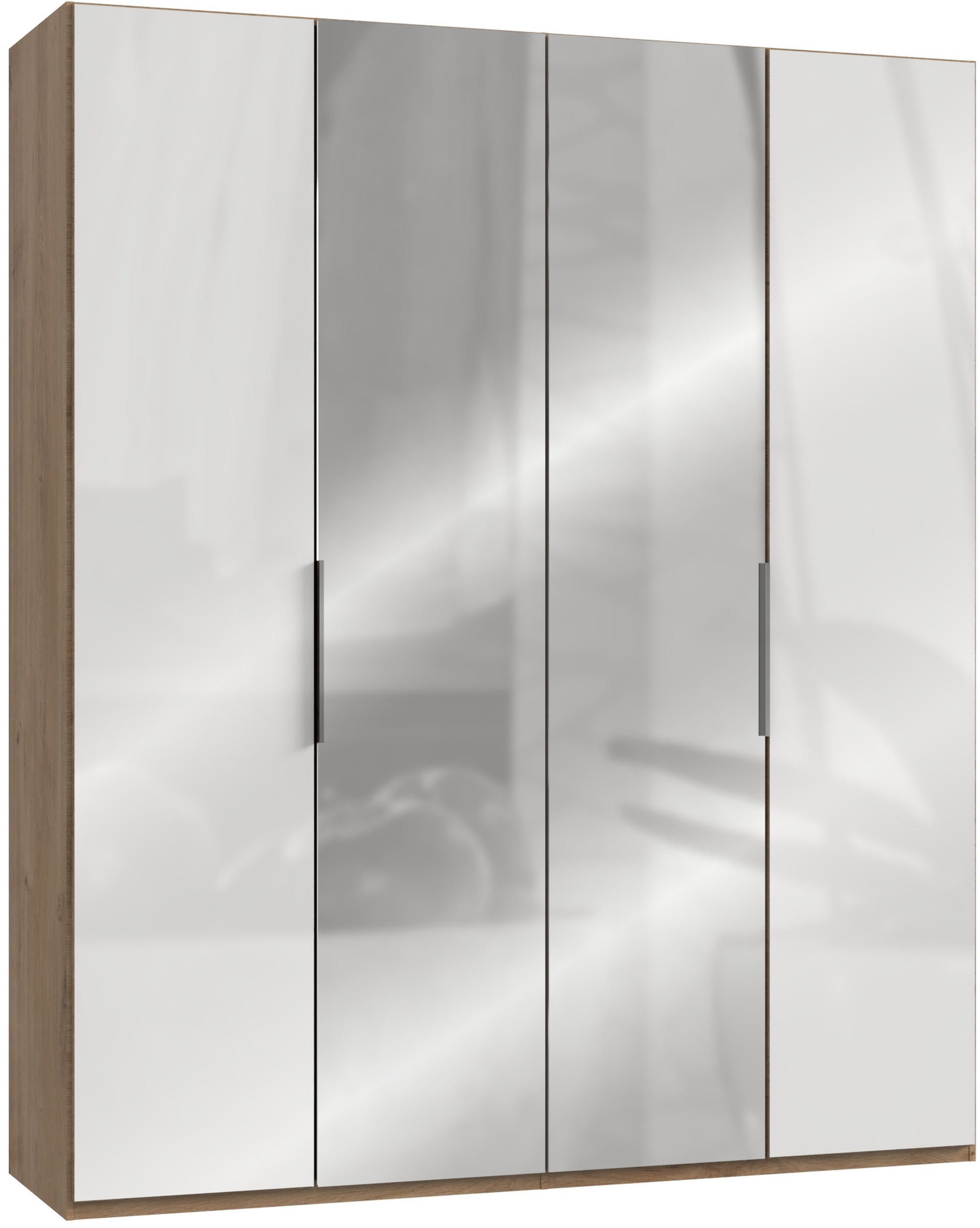 DREHTÜRENSCHRANK 200/236/58 cm 4-türig Eichefarben, Weiß  - Chromfarben/Eichefarben, MODERN, Glas/Holzwerkstoff (200/236/58cm) - MID.YOU