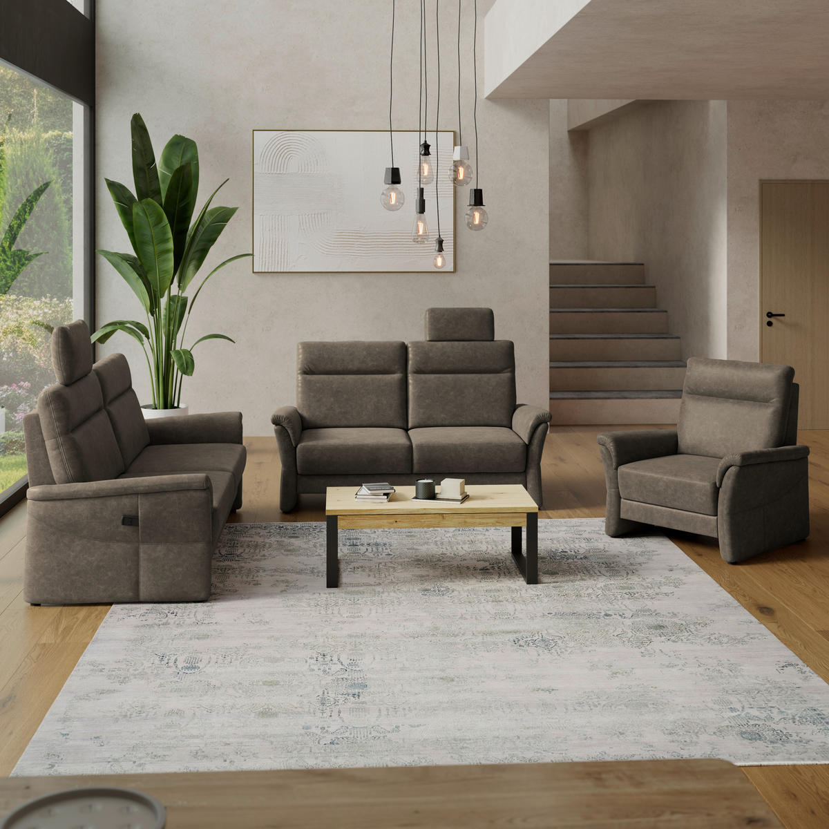 2,5-SITZER Mikrofaser Graubraun  - Graubraun/Schwarz, Konventionell, Kunststoff/Textil (170/99/91cm) - Elegando