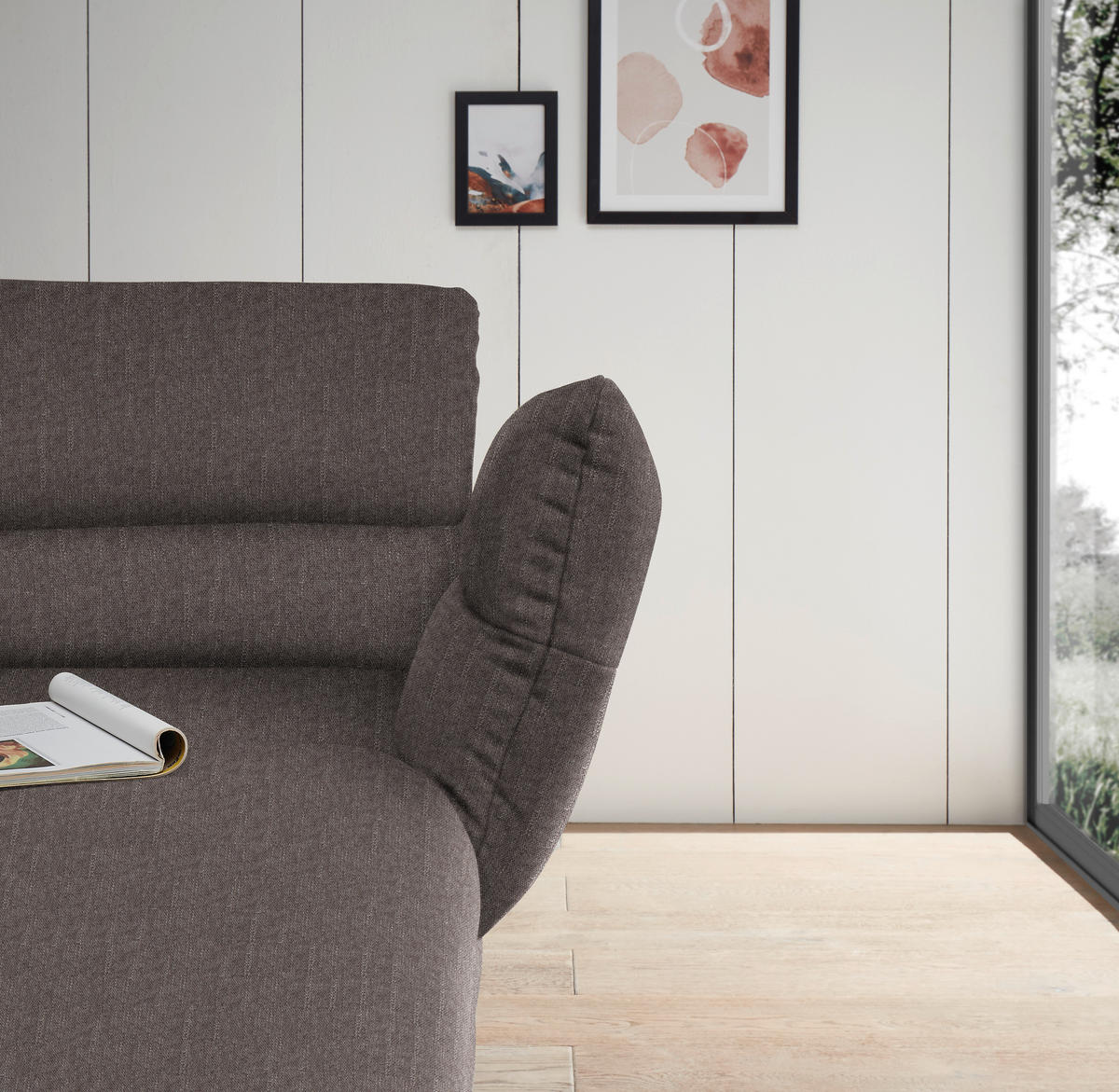 ECKSOFA in Flachgewebe Greige  - Greige/Schwarz, Design, Textil/Metall (279-327/176-217cm) - Dieter Knoll