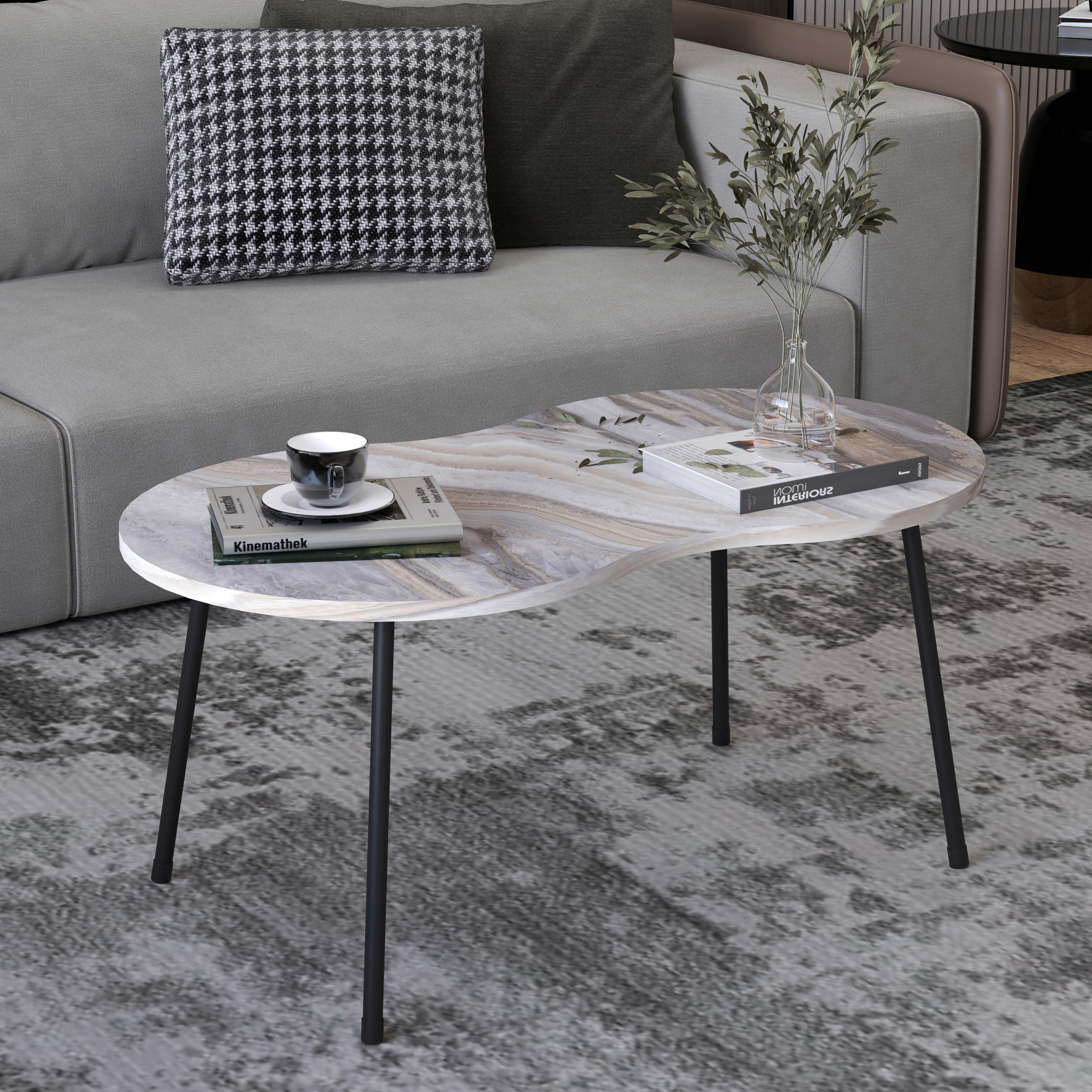 COUCHTISCH Mirola 90/41/42 cm formgebogen Weiß  - Schwarz/Weiß, Design, Holzwerkstoff (90/41/42cm) - MID.YOU