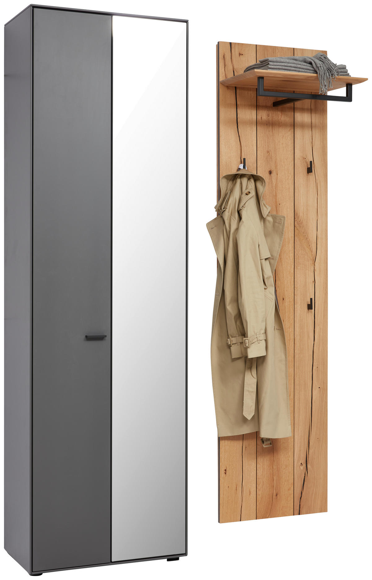 GARDEROBE  in 128,8/205,5/37,1 cm  - Wildeiche/Grau, Design, Glas/Holz (128,8/205,5/37,1cm) - Dieter Knoll