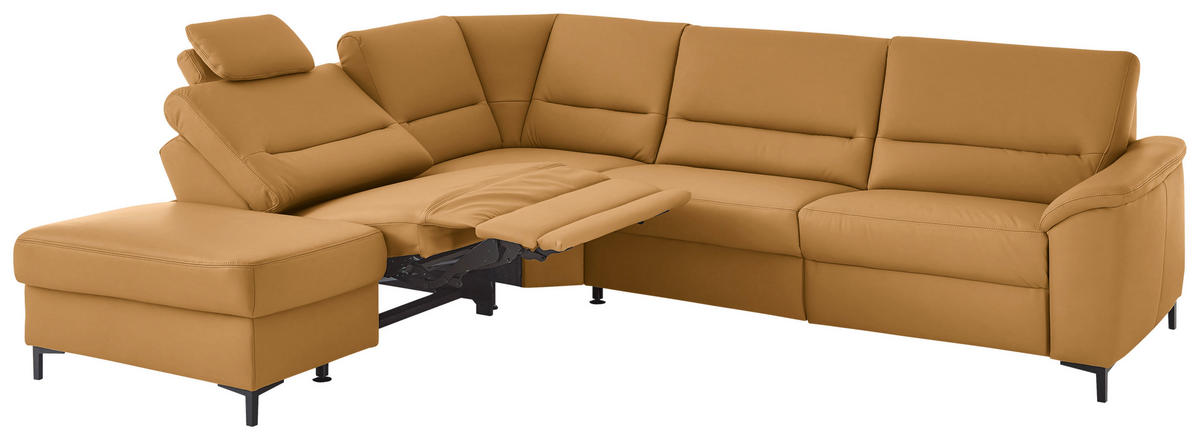 ECKSOFA  in Echtleder Senfgelb  249/290 cm  - Senfgelb/Schwarz, KONVENTIONELL, Leder/Metall (249/290cm) - Beldomo Premium