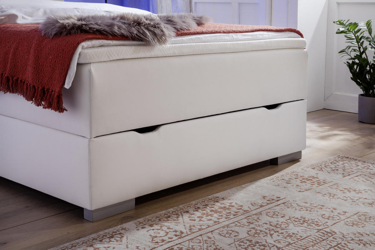 BOXSPRINGBETT 120/200 cm  in Weiß  - Silberfarben/Weiß, MODERN, Kunststoff/Textil (120/200cm) - Livetastic