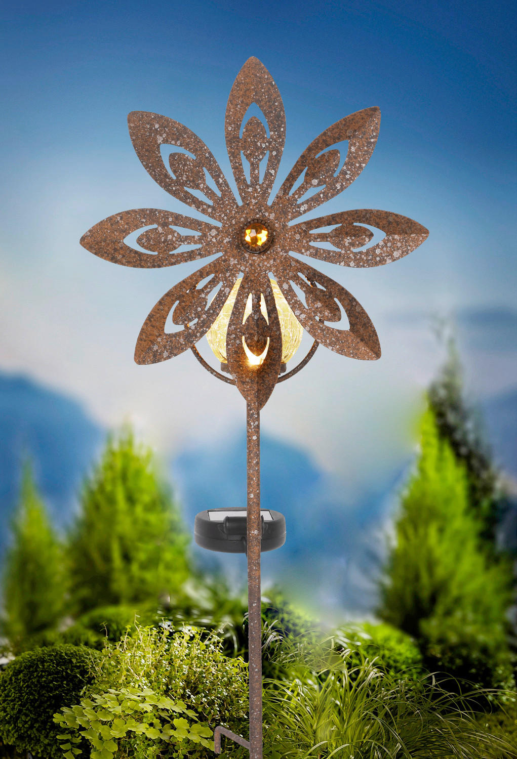 SOLÁRNÍ SVÍTIDLO, 20/9/50 cm - rezavá, Trend, kov/plast (20/9/50cm) - Ambia Garden