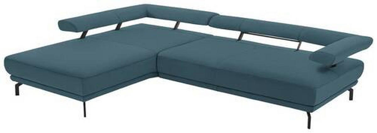 ECKSOFA in Echtleder Blau  - Blau/Schwarz, Design, Leder/Metall (224/305cm) - Dieter Knoll