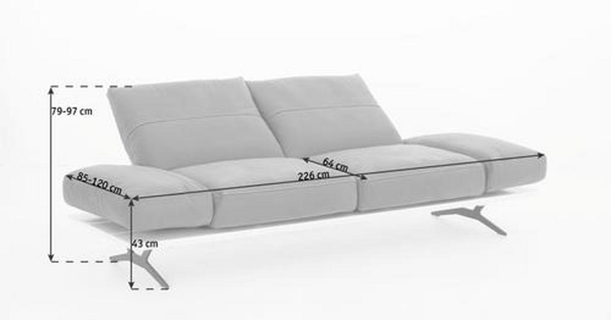 2,5-SITZER Echtleder Grau, Weiß  - Hellgrau/Weiß, Design, Leder/Metall (228/97/85cm) - Ambiente