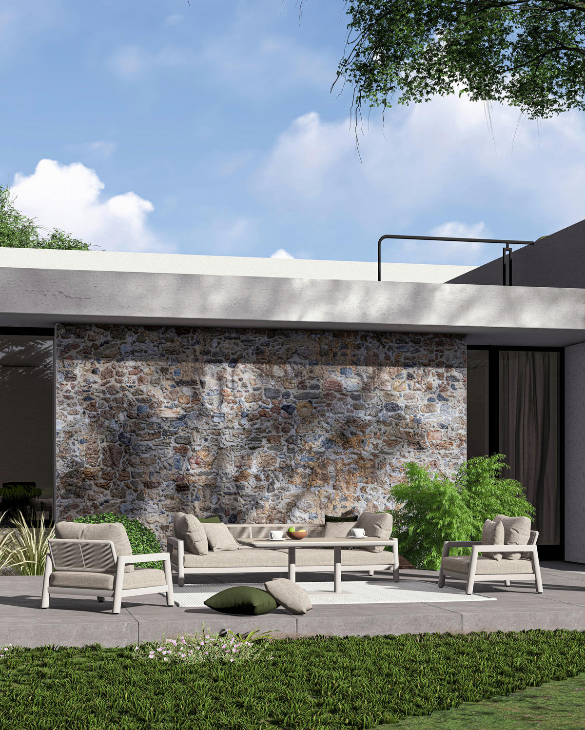 LOUNGESOFA 236/72/126 cm Aluminium  - Sandfarben/Dunkelgrün, Design, Kunststoff/Textil (236/72/126cm) - Zebra 