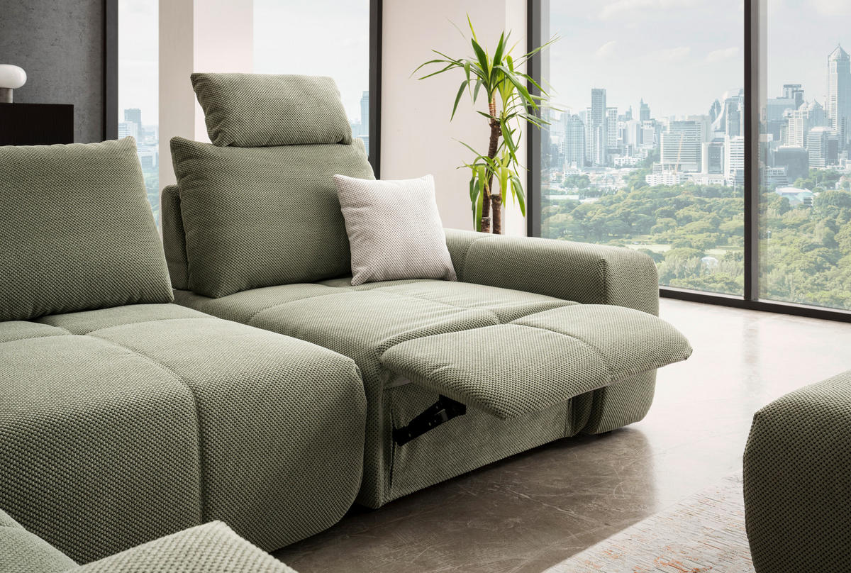 ECKSOFA in Velours Olivgrün  - Schwarz/Olivgrün, Design, Kunststoff/Textil (236/326cm) - Xora