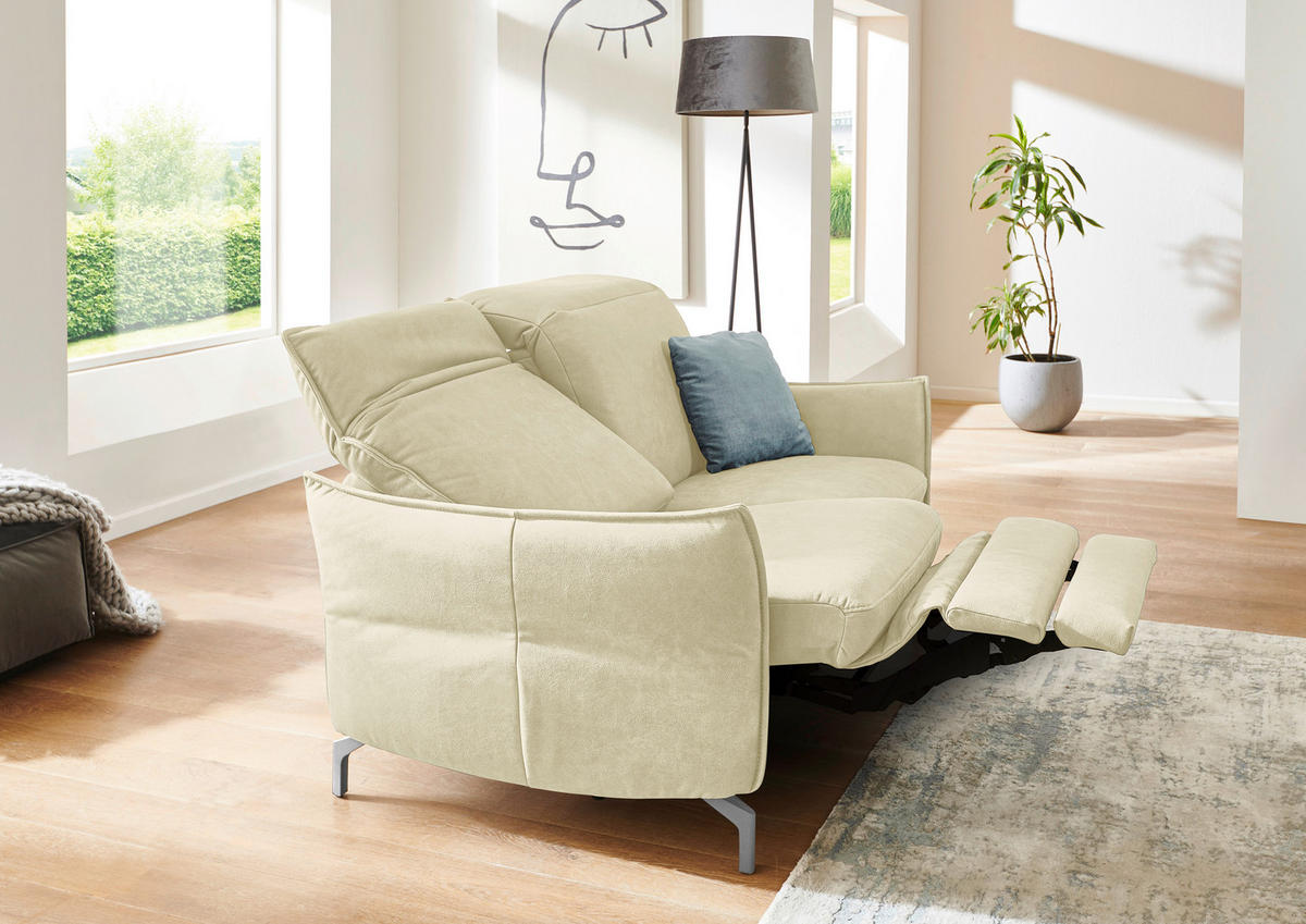 2,5-SITZER in Echtleder Creme  - Creme/Nickelfarben, Modern, Leder/Metall (185/89/109cm) - Livetastic