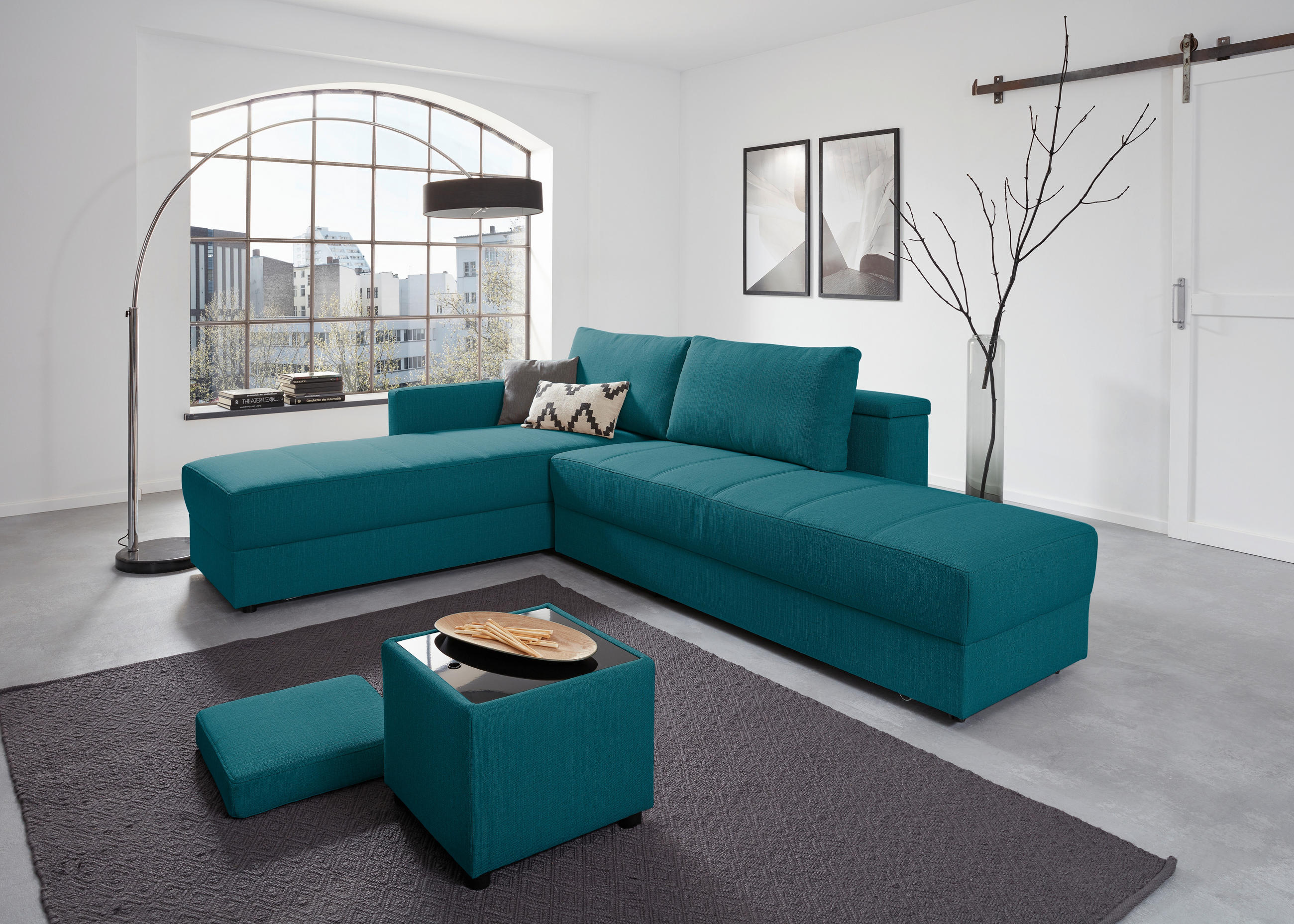 ECKSOFA Petrol Webstoff  - Petrol/Schwarz, Design, Kunststoff/Textil (287/229cm) - LOOKS by W.Joop