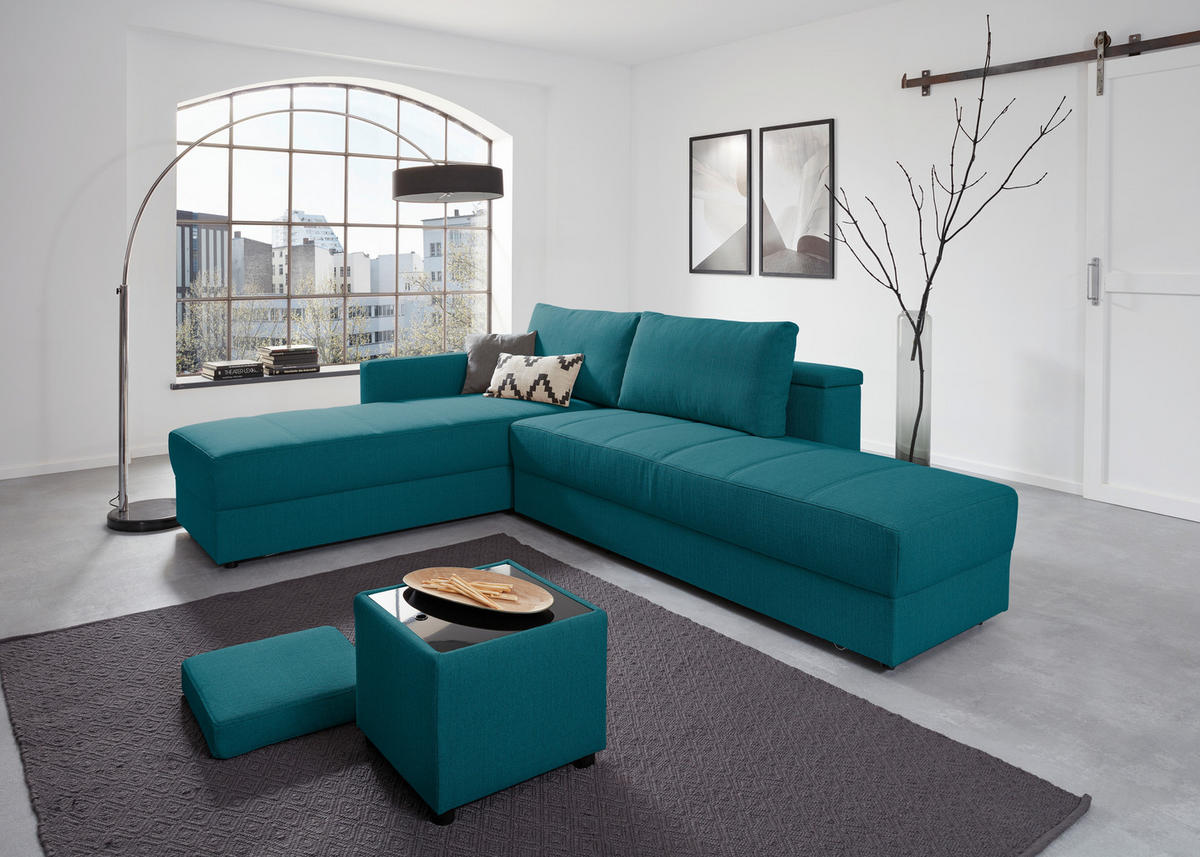 ECKSOFA LOOKS III Petrol Webstoff  - Petrol/Schwarz, Design, Kunststoff/Textil (287/229cm) - LOOKS by W.Joop