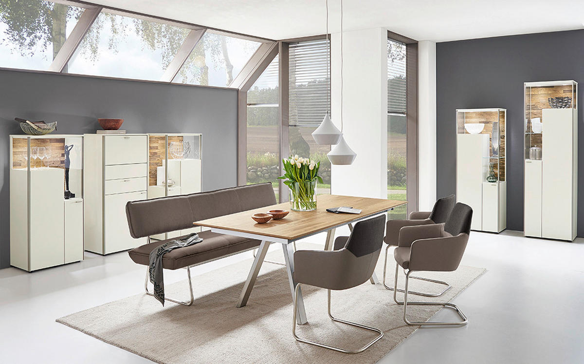 SITZBANK in Metall, Textil Grau, Edelstahlfarben  - Edelstahlfarben/Grau, Design, Textil/Metall (200/87/67cm) - Venjakob