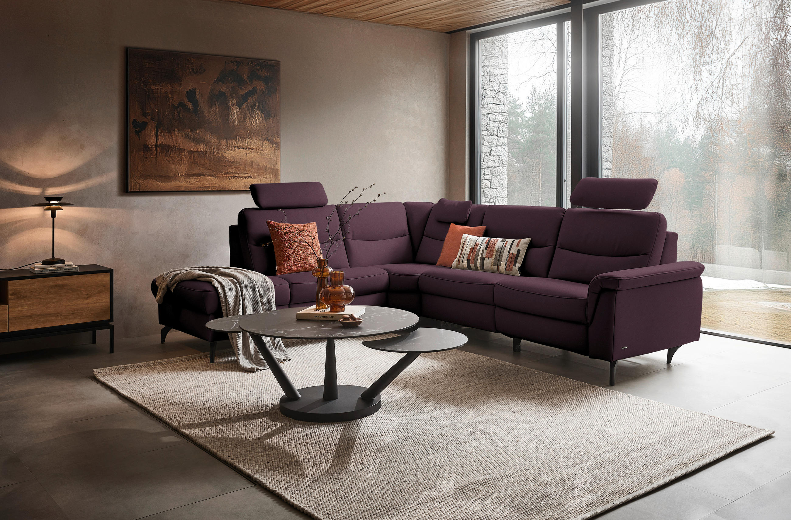ECKSOFA  in Echtleder Violett  249/280 cm  - Anthrazit/Violett, Design, Leder/Metall (249/280cm) - Himolla Komfortklass