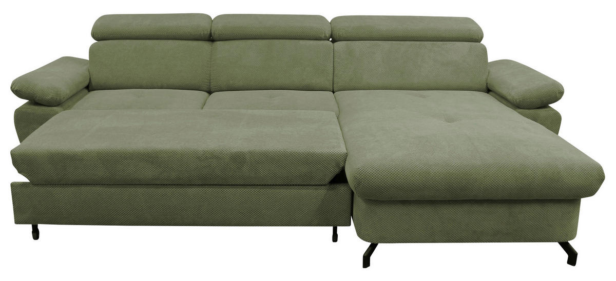 ECKSOFA OMEGA Grün Chenille Zierkissen, Bettkasten  - Schwarz/Grün, Design, Textil/Metall (280/186cm) - MID.YOU