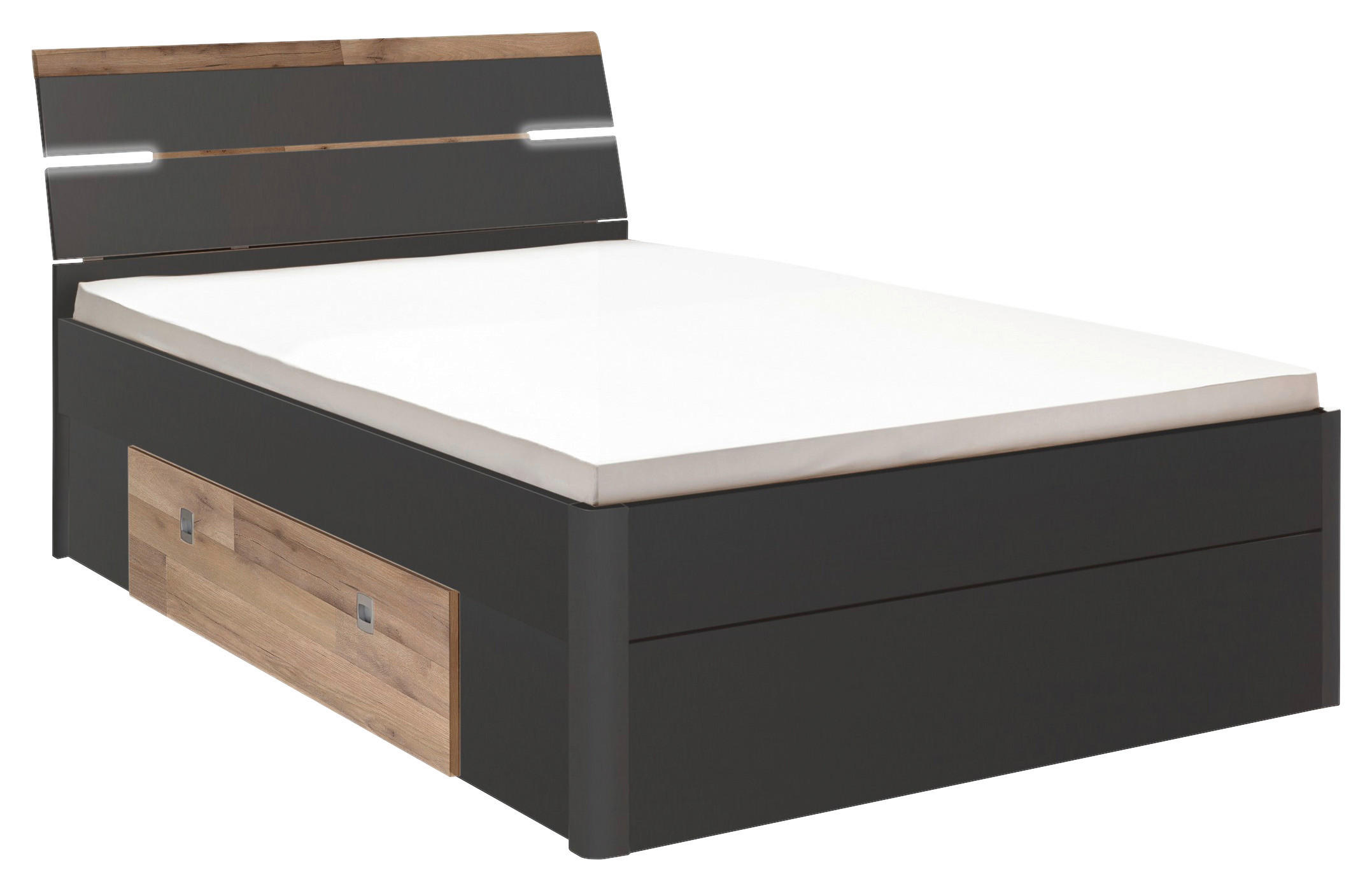 STAURAUMBETT 140/200 cm  in Graphitfarben, Eichefarben  - Eichefarben/Schwarz, KONVENTIONELL, Holzwerkstoff/Kunststoff (140/200cm) - MID.YOU