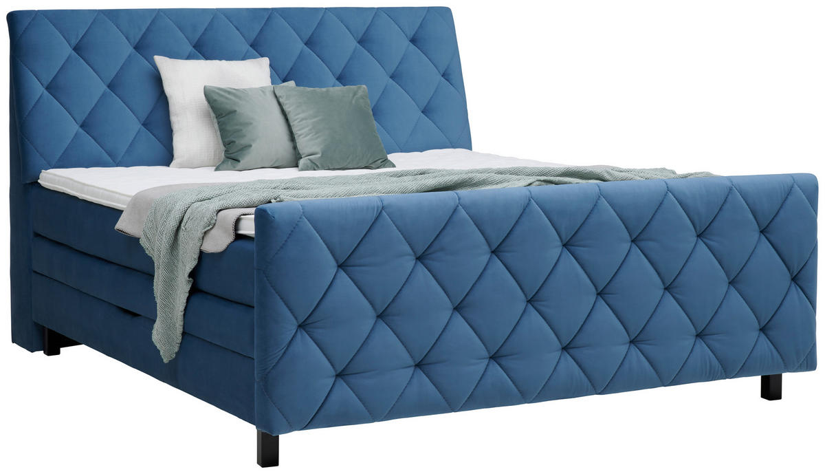 BOXSPRINGBETT 160/200 cm  in Blau  - Blau/Schwarz, KONVENTIONELL, Holz/Textil (160/200cm) - Ti'me