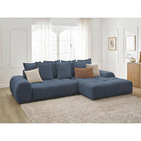 ECKSCHLAFSOFA EVEREST  mit Rücken echt, Armteil links, Armteil rechts Flachgewebe Dunkelblau  - Schwarz/Dunkelblau, MODERN, Kunststoff/Textil (318/180cm) - Livetastic