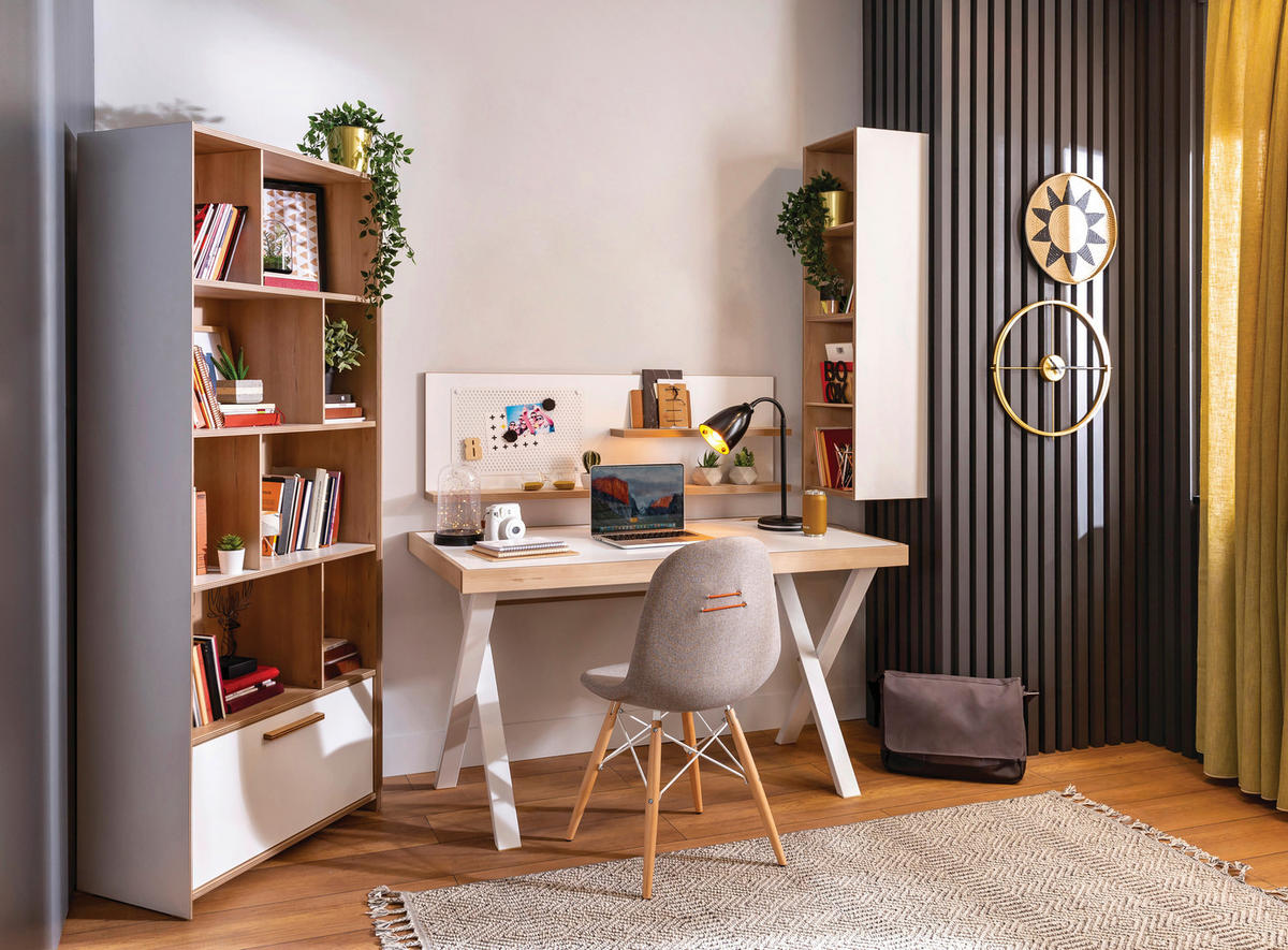 SCHREIBTISCH 130/75/71 cm Weiß, Hellbraun  - Hellbraun/Weiß, MODERN, Holzwerkstoff/Metall (130/75/71cm) - Boxxx