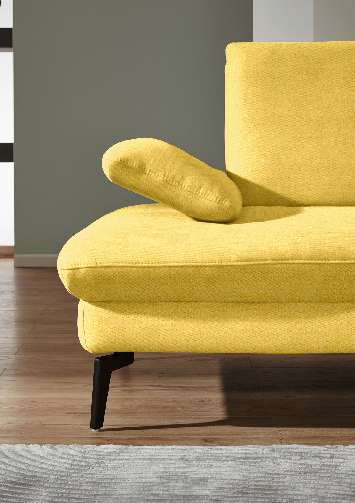 ECKSOFA in Chenille, Mikrofaser Gelb  - Gelb/Schwarz, Design, Textil/Metall (299/157cm) - Dieter Knoll