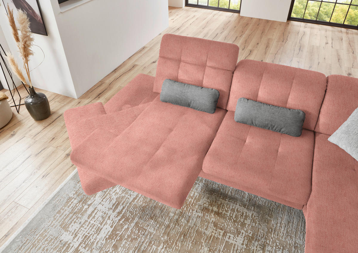 ECKSOFA in Flachgewebe Altrosa  - Schwarz/Altrosa, Design, Textil/Metall (309/190cm) - Beldomo Style