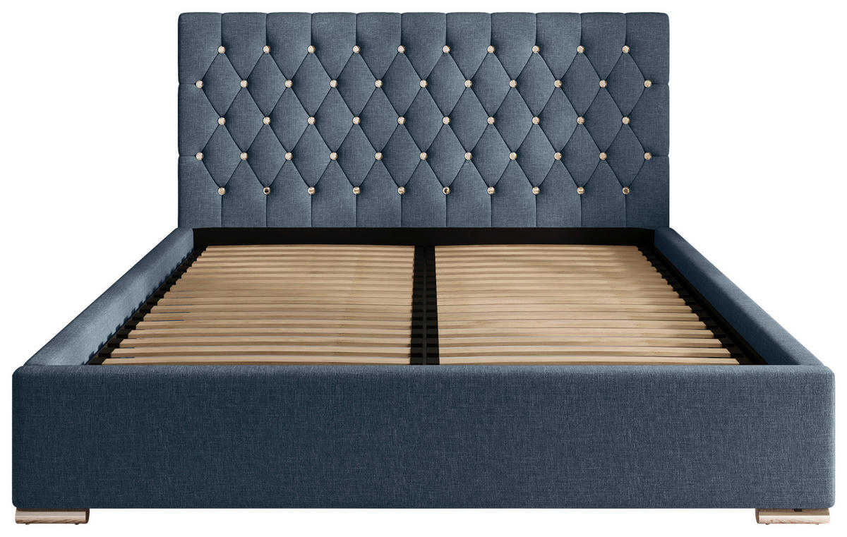 POLSTERBETT 200/200 cm,  in Dunkelblau, gepolstertes Kopfteil, Lattenrost, Bettkasten,  - Chromfarben/Schwarz, MODERN, Holz/Kunststoff (200/200cm) - Chameo