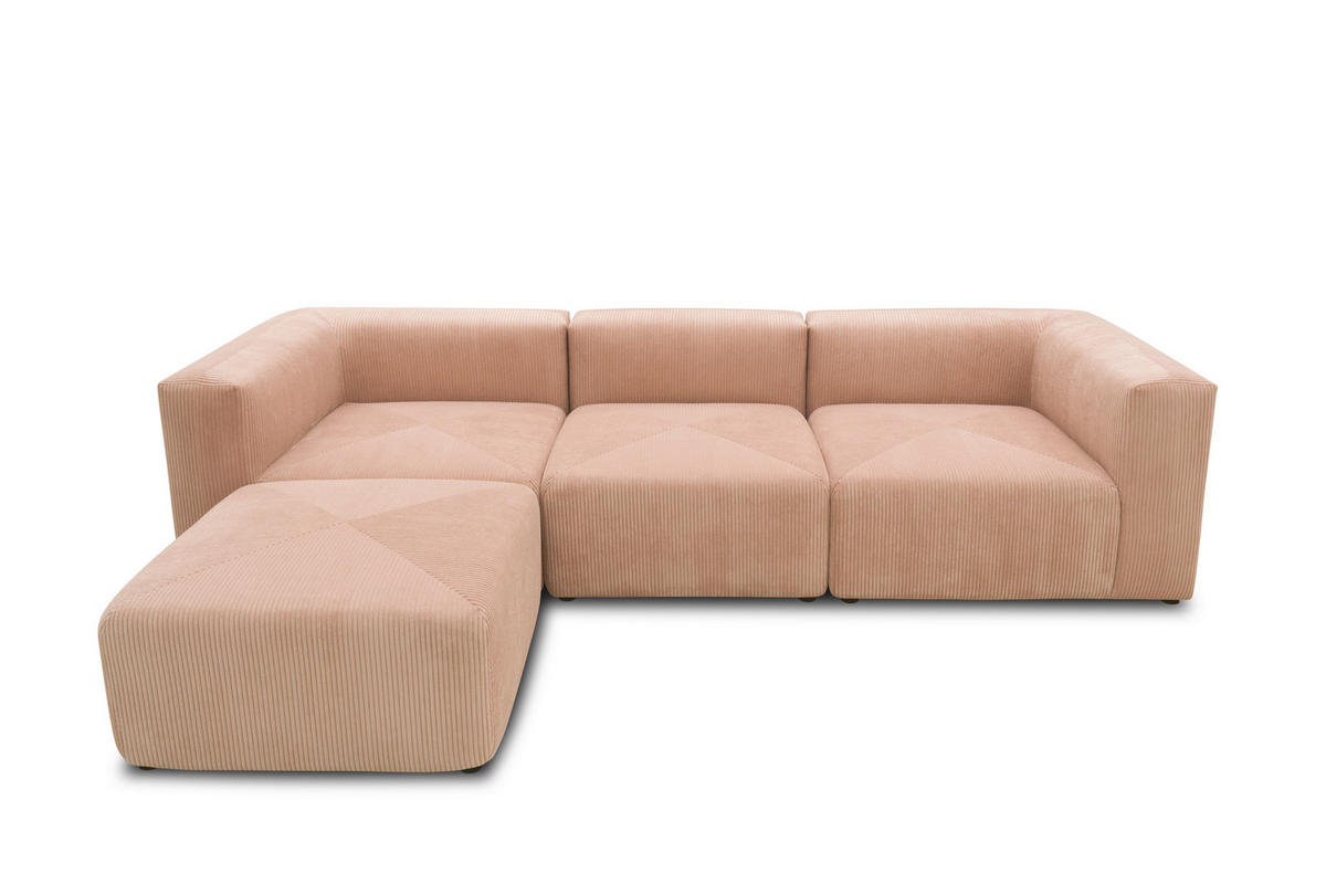 ECKSOFA Rosa, Roségold Cord, Mikrofaser  - Roségold/Schwarz, Design, Kunststoff/Textil (301/69/193cm) - MID.YOU