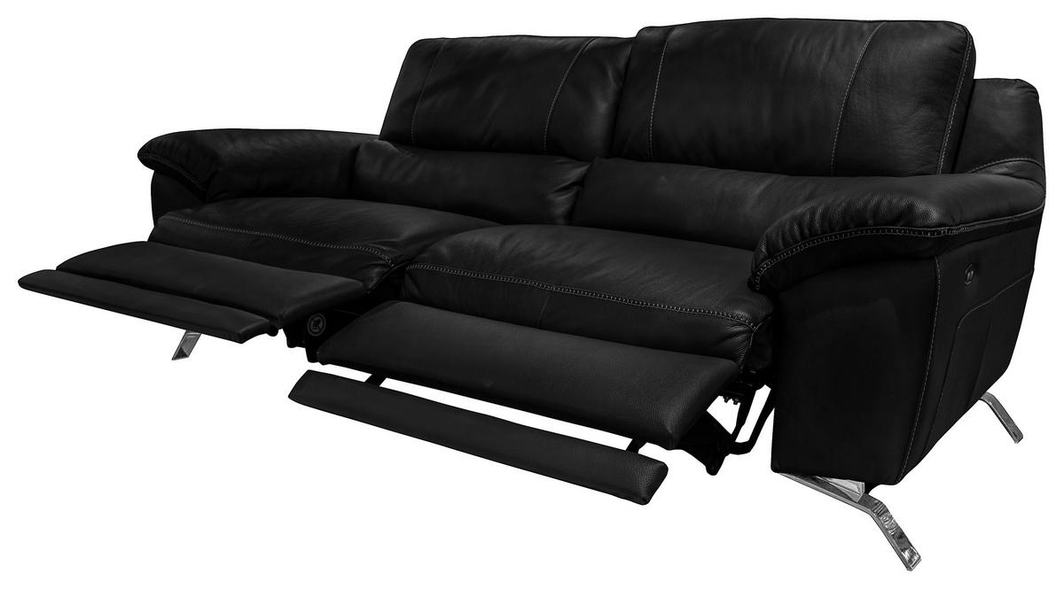 2,5-SITZER mit Relaxfunktion in Kombination Echtleder/Lederlook Schwarz  - Silberfarben/Schwarz, Design, Leder/Metall (216/97/95-151cm) - Livetastic