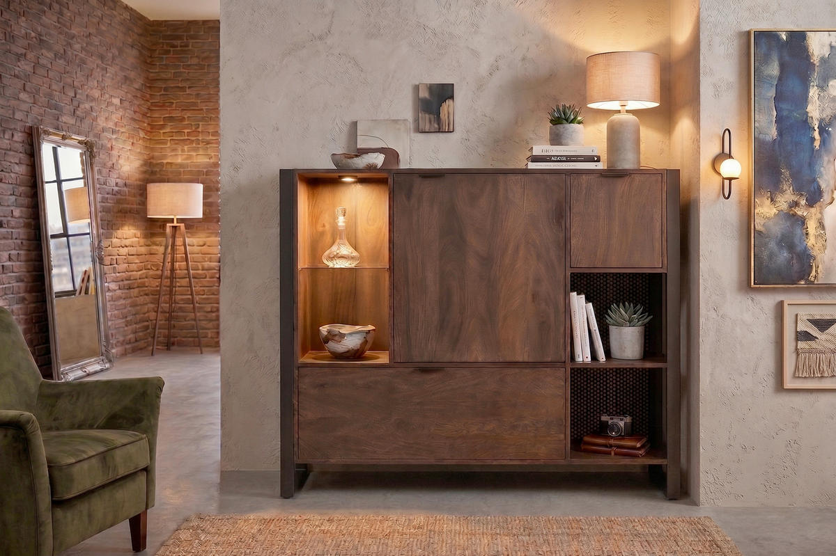 HIGHBOARD  146/116/40 cm 2 Schublade(n)  - Dunkelbraun/Anthrazit, KONVENTIONELL, Glas/Holz (146/116/40cm) - Livetastic