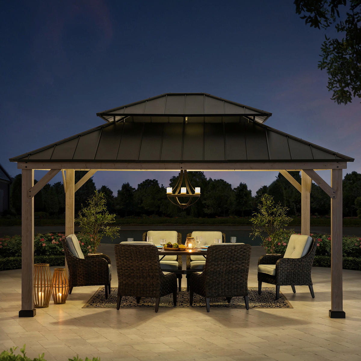 PAVILLON 450/320/390 cm   - Schwarz/Grau, Basics, Holz/Metall (450/320/390cm)