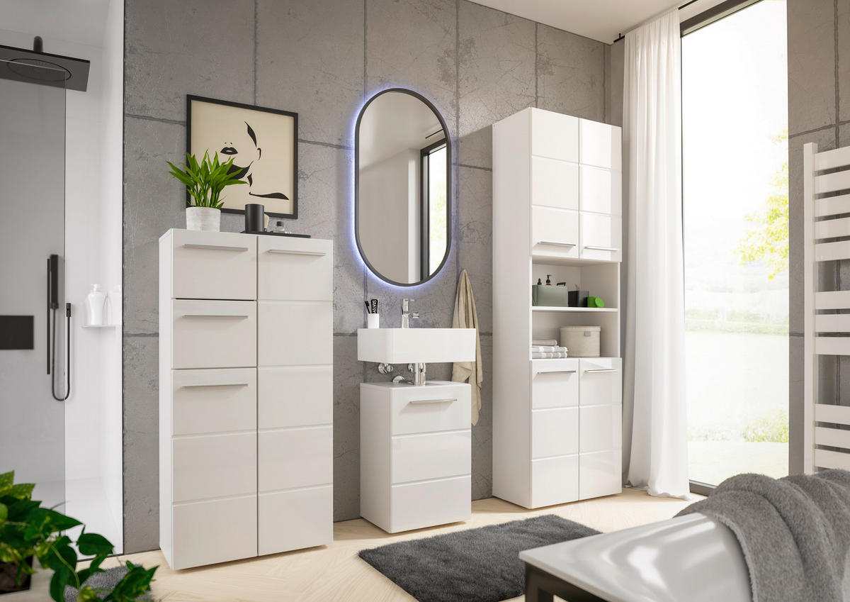 MIDISCHRANK 60/121/31 cm  - Weiss Hochglanz/Chromfarben, Modern, Holzwerkstoff/Kunststoff (60/121/31cm) - MID.YOU