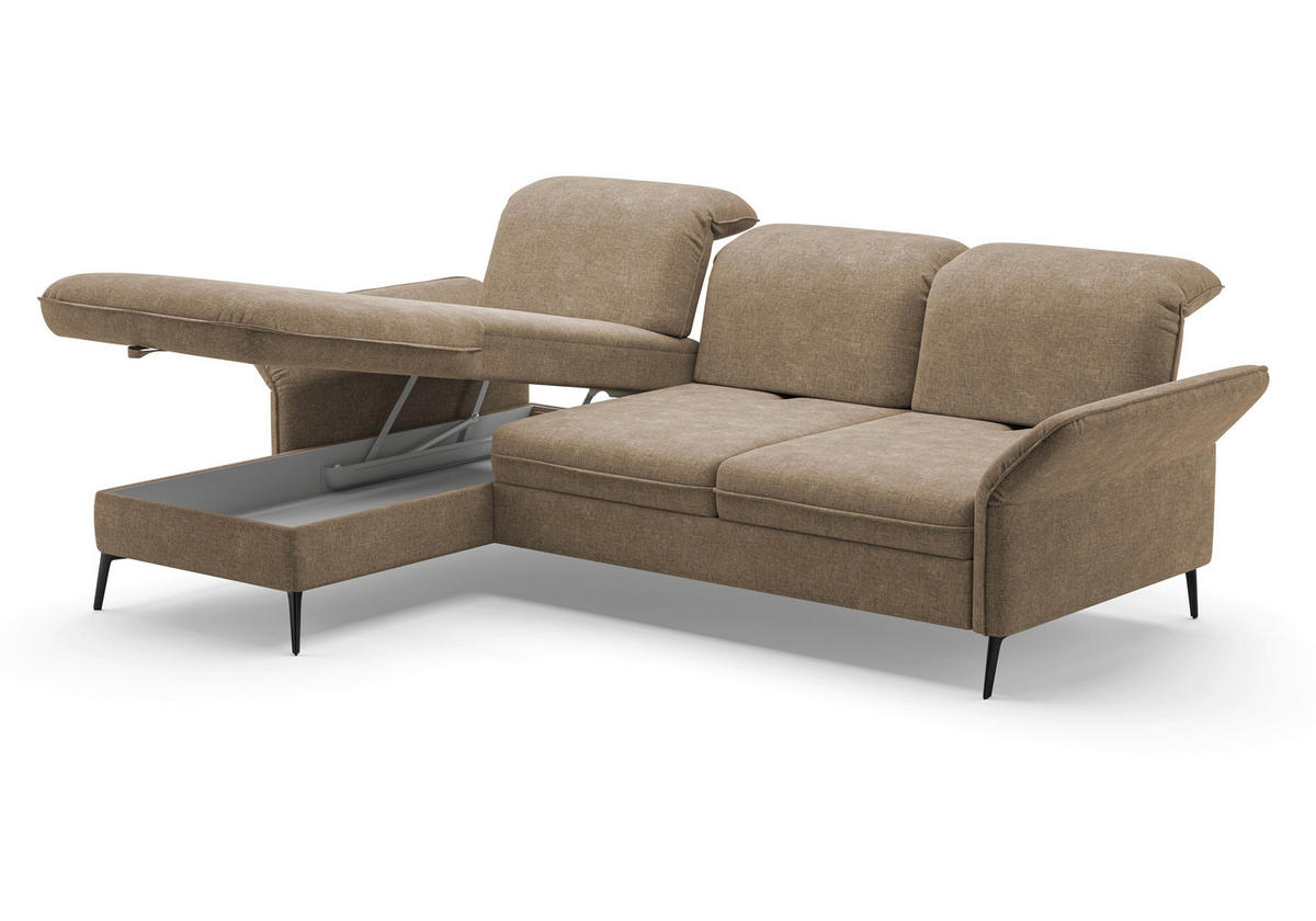 ECKSOFA in Flachgewebe Hellbraun  - Hellbraun/Schwarz, Konventionell, Textil/Metall (198/264cm) - Sit & More