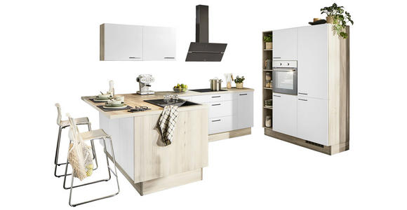ECKKÜCHE XO 21  in Weiß, Tannenholzfarben  - Tannenholzfarben/Schwarz, Design, Holzwerkstoff/Metall (121,6/280/150cm) - Xora